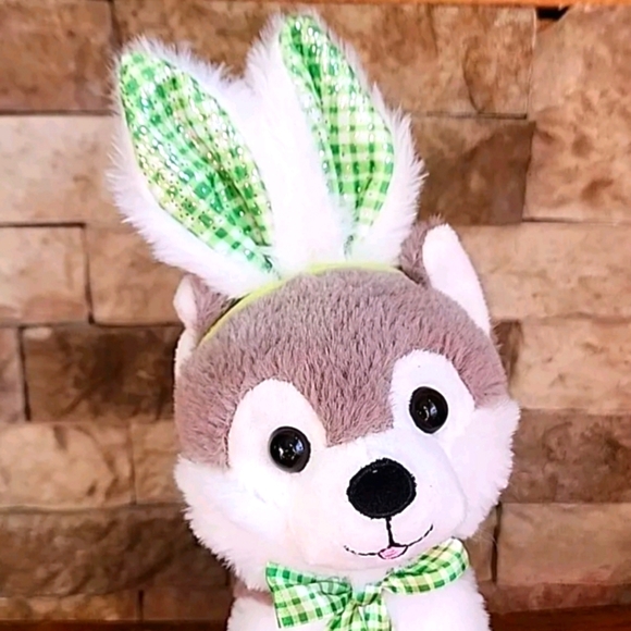 EASTER HUSKEY PUPPY WITH BUNNY EARS 9" PLUSH - Picture 1 of 4